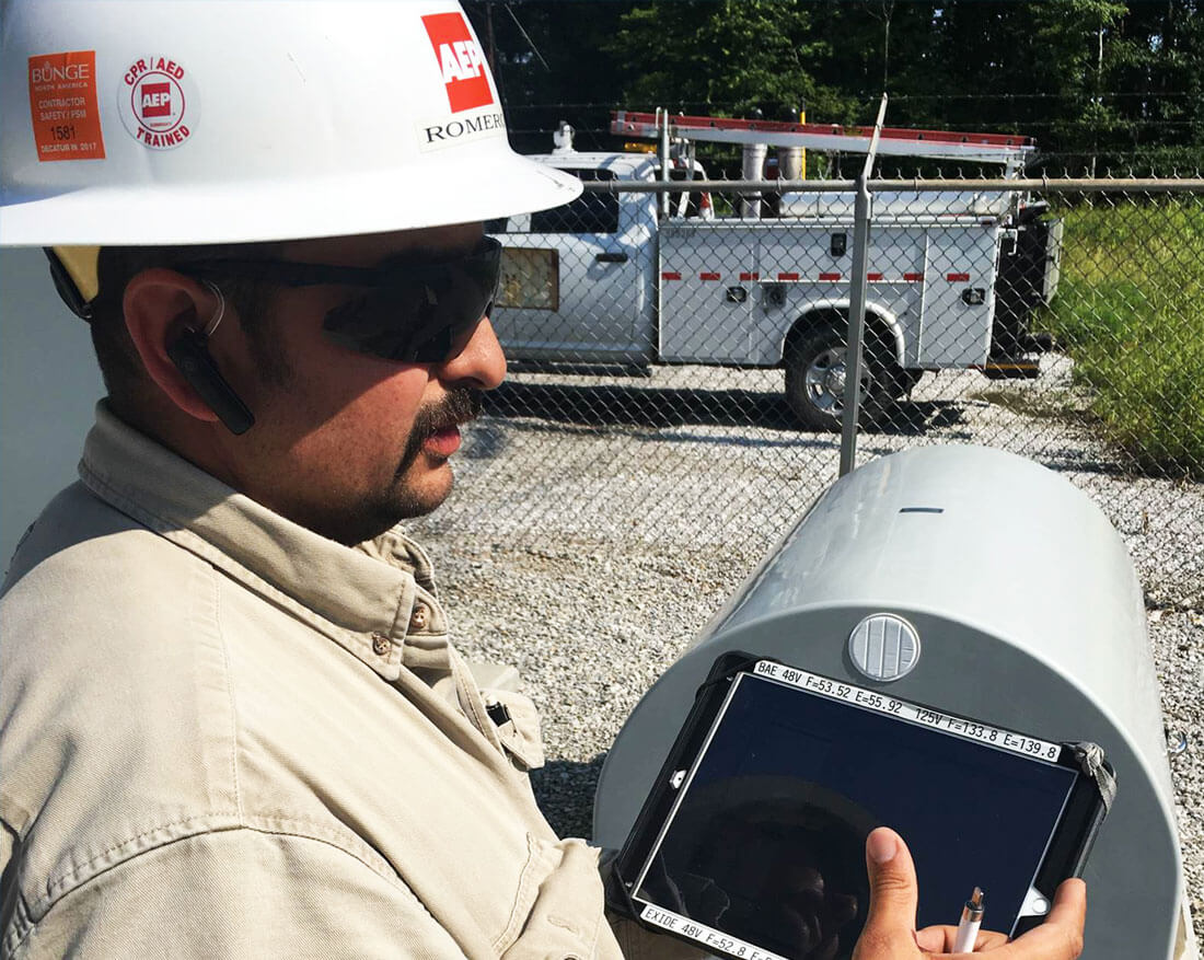 An AEP technician uses SharePlus Enterprise to access key information in the field